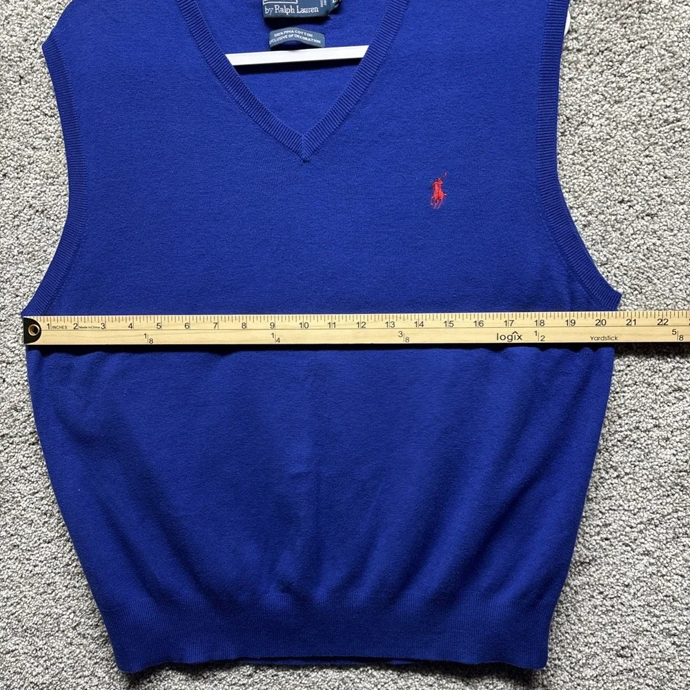 Vintage Polo Ralph Lauren Sweater Vest‎ Mens Large Blue 100% Pima Cotton Elastic